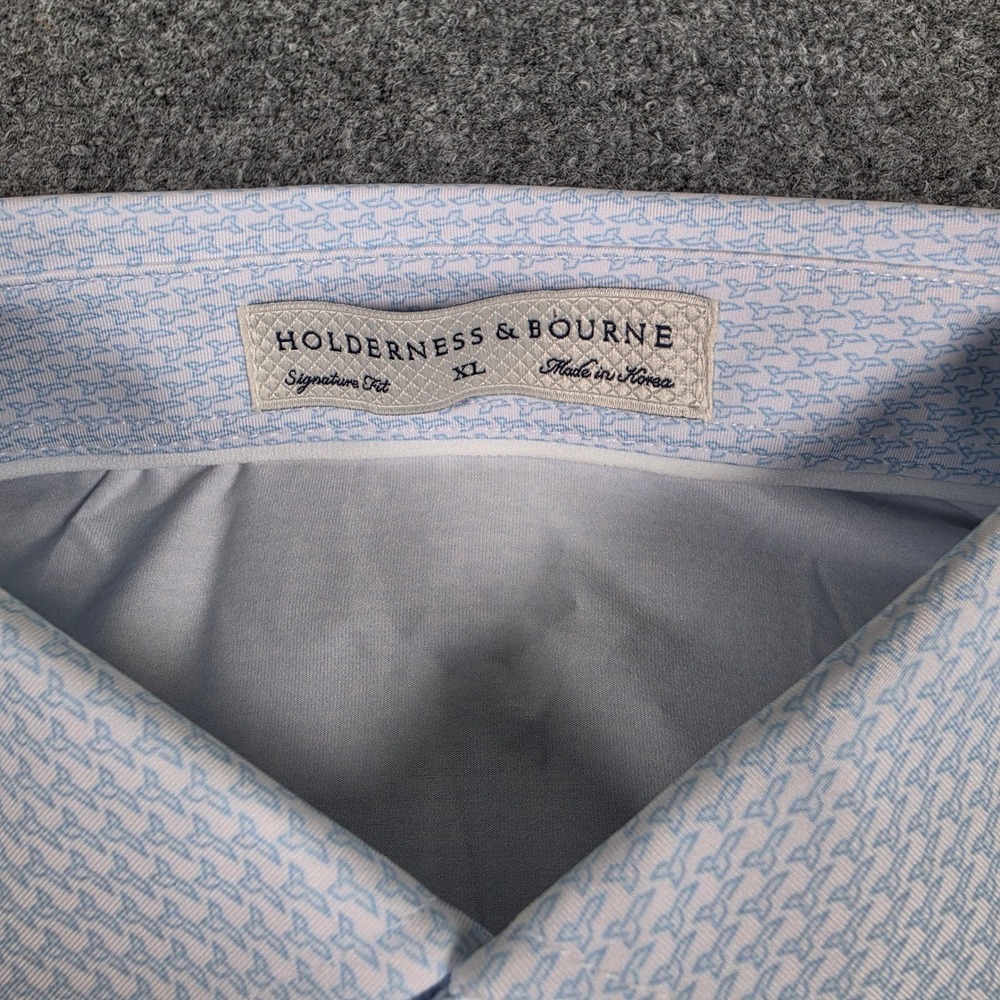 Holderness & Bourne Hanover Polo Shirt Mens XL Vista Blue Micro Print Logo NWT - Picture 3 of 10